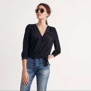 Madewell Black Silk Wrap Top size M